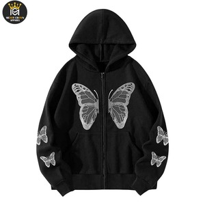 Sudadera con capucha de mariposa de invierno con forro térmico superventas con detalle de diamantes de imitación recién llegado sudaderas con capucha para hombre con diseño de cordón y cremallera - Product Image 1