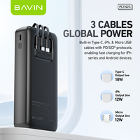 BAVIN PC1102S 22.5w 20000mah Baterai Power Bank Li-Polymer Berkualitas Tinggi Dengan Kabel Tipe USB C