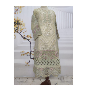 Gaun butik Pakistan untuk pernikahan | India & Pakistan terbaru sifon jaring baju bordir berat dengan pekerjaan tangan berat - Product Image 1