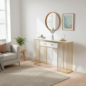 Contemporary Luxury 160x30x100cm Console <b>Table</b> with <b>Mirrored</b> Face Convertible Legs 100% Iron for Villas Living Rooms-CST066 - Product Image 2