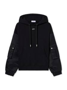 OMMiZ Hybrid Stamp Nylon Hoodie sérigraphie logo 2 poches mode sur les manches newlook good Hoodies - Product Image 2