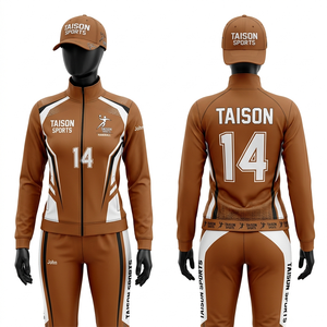 Women <b>Hand</b> Training Suit 330 GSM Brushed Polyester Cream Blue Athletic Panels Custom Sublimated Embroidery Logo <b>Set</b> Premium - Product Image 2