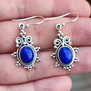 925 Sterling <b>Silver</b> <b>Dangle</b> <b>Earrings</b> Handmade Lapis Lazuli Jewelry Natural Oval Gemstone September Fine <b>Dangle</b> <b>Earrings</b> - Product Image 1