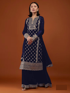 Heavy Real Georgette Anarkali Salwar <b>Suits</b> Collection with Sequence Embroidery Work <b>Wedding</b> Party <b>Dress</b> - Product Image 2