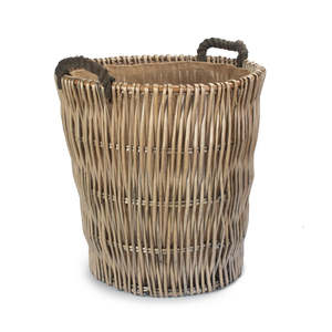 Grand panier rond en rotin gris et osier pour bûches, vaisselle de rangement pour la cuisine-Chaussures alimentaires Doublure en toile de jute - Product Image 3