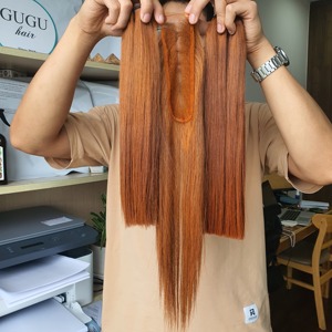 Pièce gratuite pour closure en dentelle HD, mèches Remy vierges brutes de donneur unique, tissage double machine, ondulation naturelle profonde, orange gingembre - Product Image 5