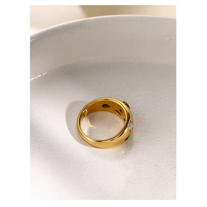 Nueva llegada 18K chapado en oro de acero inoxidable anillo de moda ancho grueso colorido circón cúbico piedra anillos de moda - Product Image 3