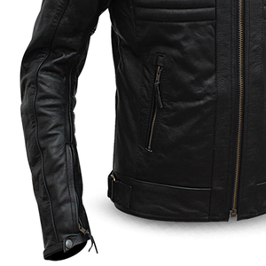 Veste de moto en cuir véritable noir motard avec armure noire dans un nouveau style vente en gros - Product Image 5