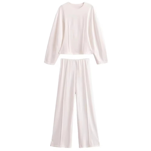 Ensemble 2 pièces élégant pour femme en tricot respirant brodé, tissu double face, col à manches longues, coupe ajustée, longueur genou - Product Image 4