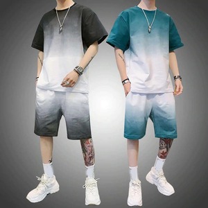 Survêtement Streetwear d'été décontracté pour hommes T-shirt à manches courtes respirant imprimé de haute qualité Short Jogger solide Ensemble de 2 pièces - Product Image 5
