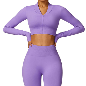 Veste de yoga sans couture à manches longues pour l'hiver 2025, fermeture éclair, séchage rapide, vêtements de fitness, veste de course pour femme, service OEM personnalisé - Product Image 6