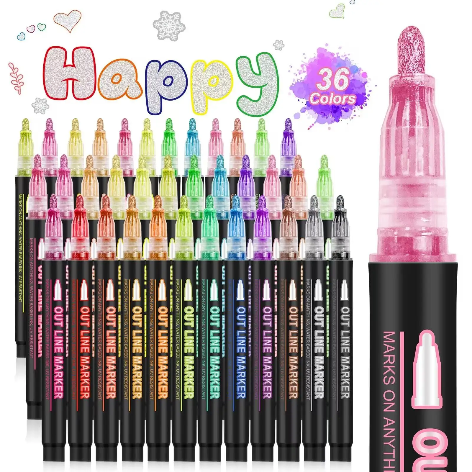 12 Cores Auto Contorno Metálico Marcadores Canetas Duplo Contorno Glitter Marcador Canetas Set