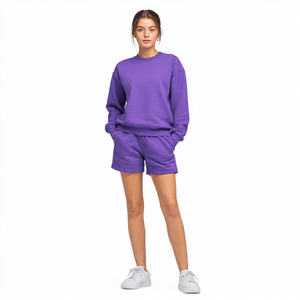 Conjunto de Sudadera con Capucha y Pantalones Cortos de Felpa de 500 g/m², Antibacteriano, Transpirable, para Mujer, Ropa de Calle de Invierno - Product Image 4