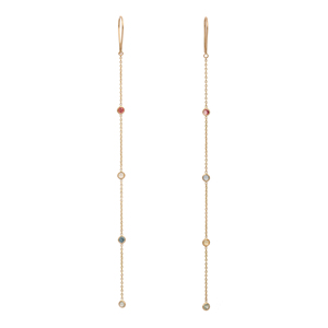 Handmade Dainty Natural Multi Sapphire Round <b>Long</b> Chain <b>Earring</b> 18K Solid Yellow Gold <b>Long</b> Dangle Chain <b>Earrings</b> for Women - Product Image 1