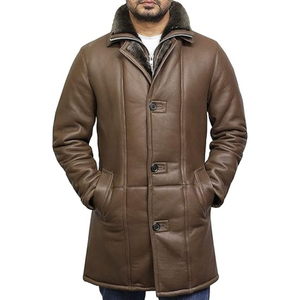 Fábrica de fabricación gruesa cálida logotipo personalizado abrigos de piel de oveja Cierre de botón Cuello de piel forro chaqueta a prueba de viento para los hombres - Product Image 3