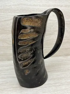 Taza de cuerno de búfalo de agua de estilo náutico vikingo hecha a mano, taza de café de Navidad, Ágata tallada, piel Natural pulida para Navidad - Product Image 2