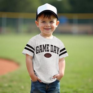 T-shirt de football pour le jour du match, polyester gris, manches courtes, vêtements de sport pour enfants, séchage rapide, design brodé à la machine - Product Image 2