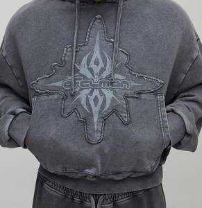 เสื้อฮู้ดคู่สำหรับผู้ชายผ้าฝ้าย100% วินเทจซักด้วยกรดเสื้อมีฮู้ดโอเวอร์ไซส์ออกแบบได้ตามต้องการด้านหน้า - Product Image 4