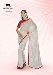 La plus belle Georgette Saree pour les mariages double séquence travail fabricant indien fournisseur aux prix de gros - Product Image 4