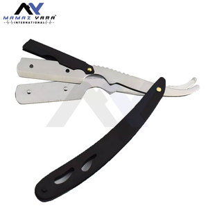 Professional Barber Hair Shaving Razor with Swing <b>Lock</b> Straight Edge Folding <b>Knife</b> Razors in Black and Silver - Product Image 2