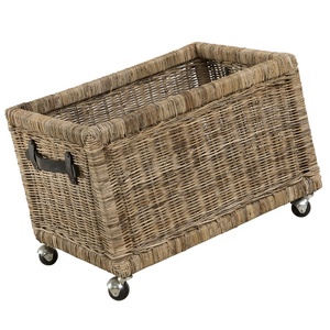 Eco-Friendly Natural Rattan <b>Wicker</b> Storage <b>Basket</b> with 4 Wheels <b>Large</b> Bamboo Boxed Household Storage Food Display Cheap Price - Product Image 2