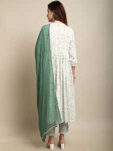 Ensemble pakistanais 3 pièces en coton long et évasé pour femme, comprenant Kurti, pantalon et dupatta, style Salwar Kameez prêt-à-porter décontracté, de créateur indien Maruti Fashion - Product Image 4