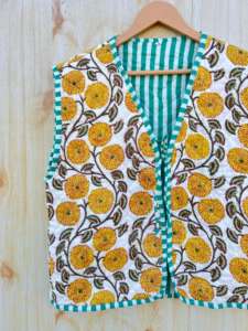 Chaleco de Mujer 100% Algodón Hecho a Mano, Estilo Bohemio Vintage, con Bloques de Colores, Acolchado, Tejido, con Cordón Ajustable, Transpirable y con Rayas - Product Image 5