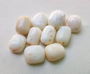 ปะการังทรงหลังเบี้ยทรงรีสีขาวจากญี่ปุ่นคุณภาพ AAA-ปะการังสีชมพูธรรมชาติสีขาวขัดปะการังแท้สีขาวอัญมณีทรงหลวม - Product Image 5