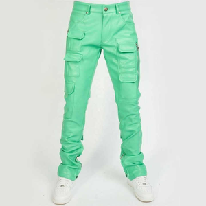 Pantalons en simili cuir pour homme, coupe évasée, nouvelle collection, élégants, avec fermeture éclair latérale et poches sur le devant - Product Image 1