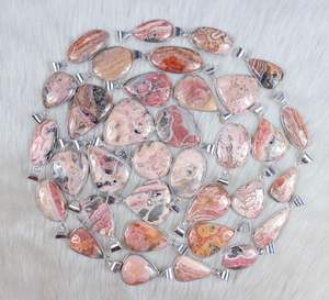 Rose Rhodochrosite Cabochon Pendentif Filles Femmes Argent Plaqué Lunette Partie Porter Bijoux Pierre Main Collection Charmes De Charme - Product Image 2