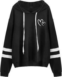 Sweat d'hiver pour femmes à la mode épais polaire col à capuche planète impression varsité rayé cordon pull avant Logo - Product Image 6