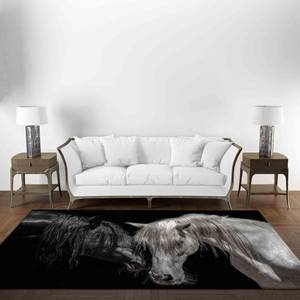 Tapis pour chevaux noir et blanc : Décoration animale style ferme, lavable en machine, tapis fin non tissé - Product Image 3