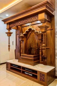 ความคิดทำจากไม้ Pooja Mandir สำหรับบ้านอินเดียในสหรัฐอเมริกาวัดฮินดูแบบดั้งเดิมพร้อมระฆังอินเดีย Pooja Mandir สำหรับห้องสวดมนต์สหรัฐอเมริกา - Product Image 2