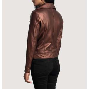 Chaqueta de Motociclista Otoñal Rumy Reversible de Cuero Marrón (Piel de Oveja) Personalizable, Chaqueta Bomber de Satén con Rayas de Poliéster y Algodón - Product Image 6
