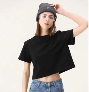 เสื้อยืดครอป100% กราฟิกสำหรับผู้หญิงเสื้อครอปพิมพ์โลโก้ตามสั่ง200กรัม - Product Image 2
