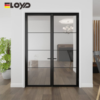 Eloyd Nouvelles portes françaises en métal Porte d'entrée à battant en aluminium Verre noir Acier Conception graphique pour chambre à coucher Appartement Usage extérieur