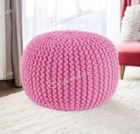 Pouf ottoman rose moderne en coton tricoté à la main, repose-pieds, chaise de sol pour chambre, salon, entrée, console avec incrustation d'os