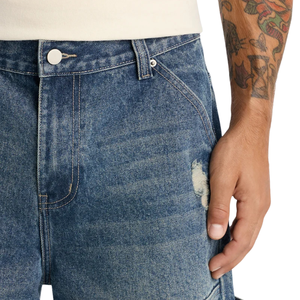 Pantalones Cortos de Mezclilla para Hombre, Estilo Casual, Corte Holgado, con Bajo Deshilachado, Lavado Vintage, Largura hasta la Rodilla, Estilo Urbano de Verano - Product Image 3