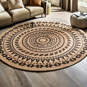 Modern Eco-Friendly 100% Solid Jute <b>Rug</b> Natural Printed Design Machine Made Non-Slip Stain Resistant Dirt Resistant Medium Pile - Product Image 1
