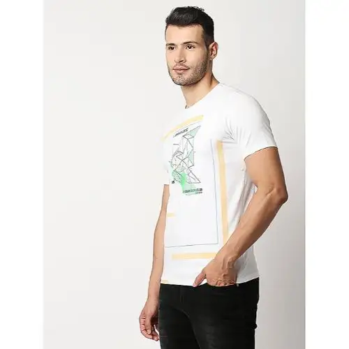 Best Selling WHITE GRAPHIC PRINTED Regular Fit T-Shirts For Men's Wearing Uses By Indian Exporters