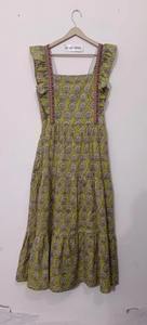 Indian Hand Block Printed Cotton Boho Dress Women Stylish Comfortable Floral Printed Natural Waist Eco-Friendly Personalized - Product Image 3