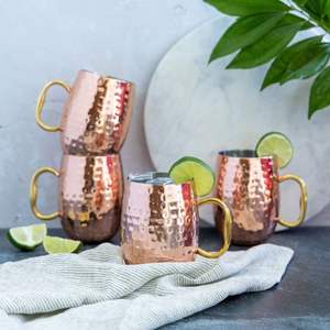 Tasses à Moscow Mule en cuivre martelé faites à la main - Tasses en cuivre massif pur de 16 oz pour cocktails, avec revêtement alimentaire ou non, chopes à bière - Product Image 3