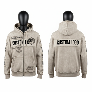 New Arrival Patch Embroidery Acid Wash <b>Zip</b> <b>Up</b> <b>Hoodie</b> <b>Zip</b> <b>up</b> Jacket Acid Wash <b>Vintage</b> Effect French Terry <b>Hoodie</b> - Product Image 1