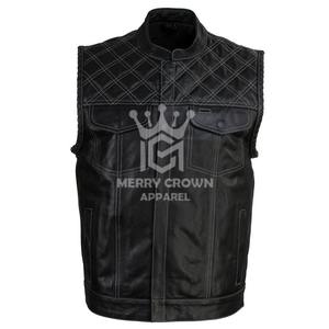 Cuero Natural motocicleta Hombres estilo clásico cuero chaleco motocicleta moda algodón forro transpirable alta calidad sin mangas - Product Image 4