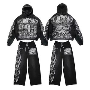 Opulent Winter Streetwear Moda Digital Impreso Hip Hop Y2K Chándales Personalizado Casual Sudadera con capucha y Flare Jogger Set - Product Image 1