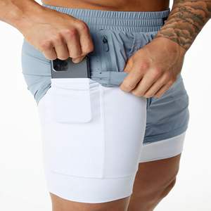 Smoother and Softer 80% Nylon 20% Elastane Fog Blue Mens Compression Lined Woven Training <b>Short</b> with Front <b>Slip</b> Pockets - Product Image 5