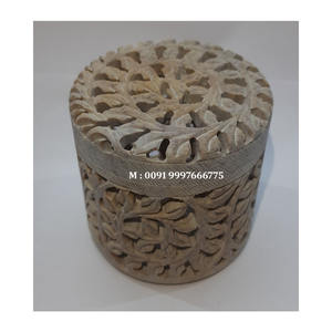 Caja de Joyería Redonda de Piedra Jabonosa Natural, Tallada a Mano con Diseño Floral y Superficie Brillante, para Empacar Joyas y Regalos - Product Image 2