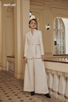 Style féminin femmes costumes et Blazers noir et blanc Phedra Wrap gilet Blazer 100% laine femmes vêtements 2 pièces ensemble blanc