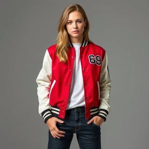 Chaqueta universitaria personalizada, combo de lana y cuero, forro interior de poliéster cálido, Parche de chenilla bordado, logotipo personalizado, estilo béisbol - Product Image 1