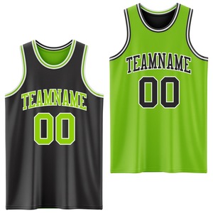 Usine directe en gros personnalisé réversible noir néon vert-blanc Double face sublimation maillot de basket-ball - Product Image 1
